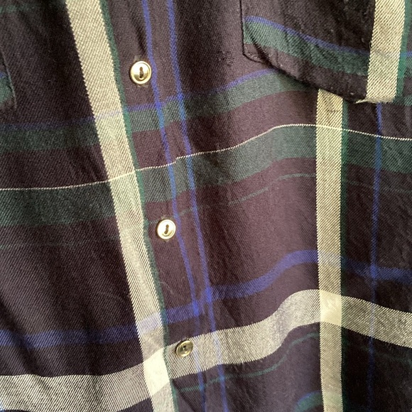 Dynamite blue green white plaid button down shirt with front pockets. - Picture 5 of 7